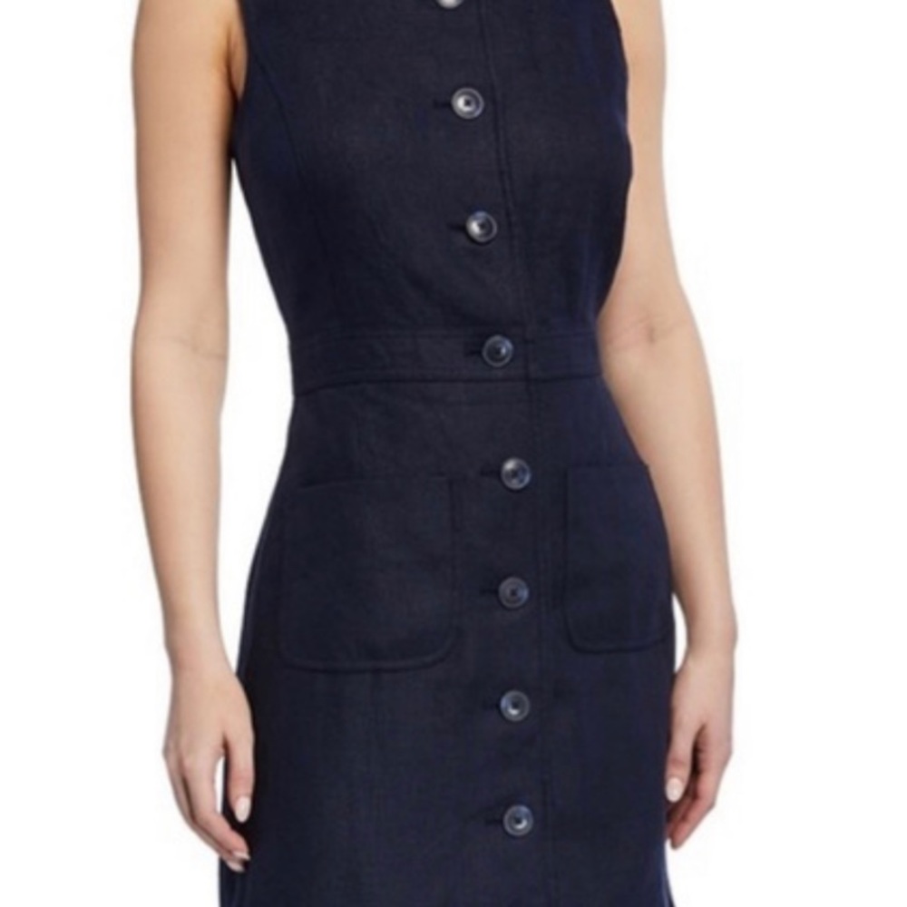 Tory Burch Navy Linen Front Button Shift Dress Size:12 - Picture 2 of 7